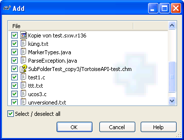 The TortoiseSVN Add dialog showing its watermark