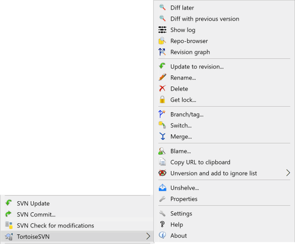 Explorer context menu for versioned files